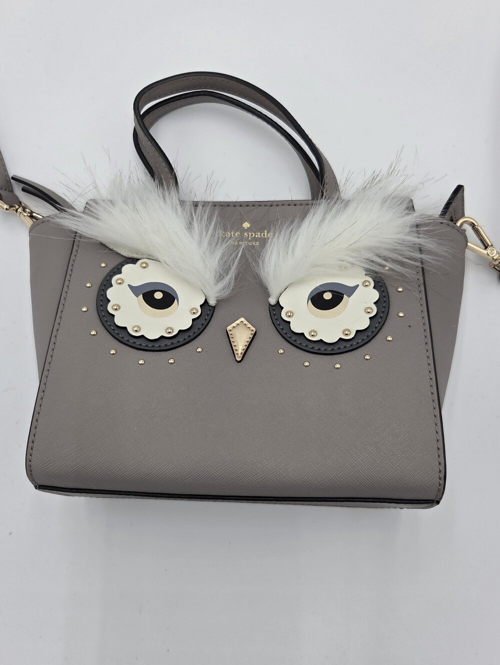 Kate Spade Star Bright Owl Mini Hadlee Satchel Grey Saffiano Leather Crossbody